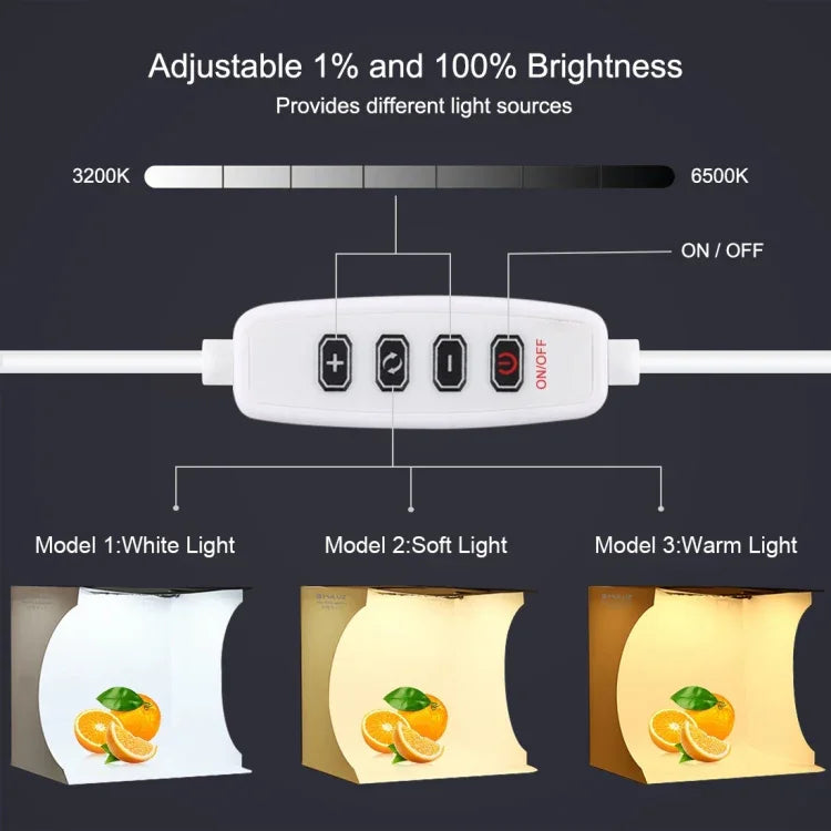 PULUZ 23cm 링 LED 패널 접이식 휴대용 조명 사진 조명 스튜디오 촬영 텐트 박스 키트 6가지 배경색 포함 (검정, 흰색, 노랑, 빨강, 초록, 파랑), 펼친 크기: 24cm x 23cm x 23cm, 23cm 링 LED 패널