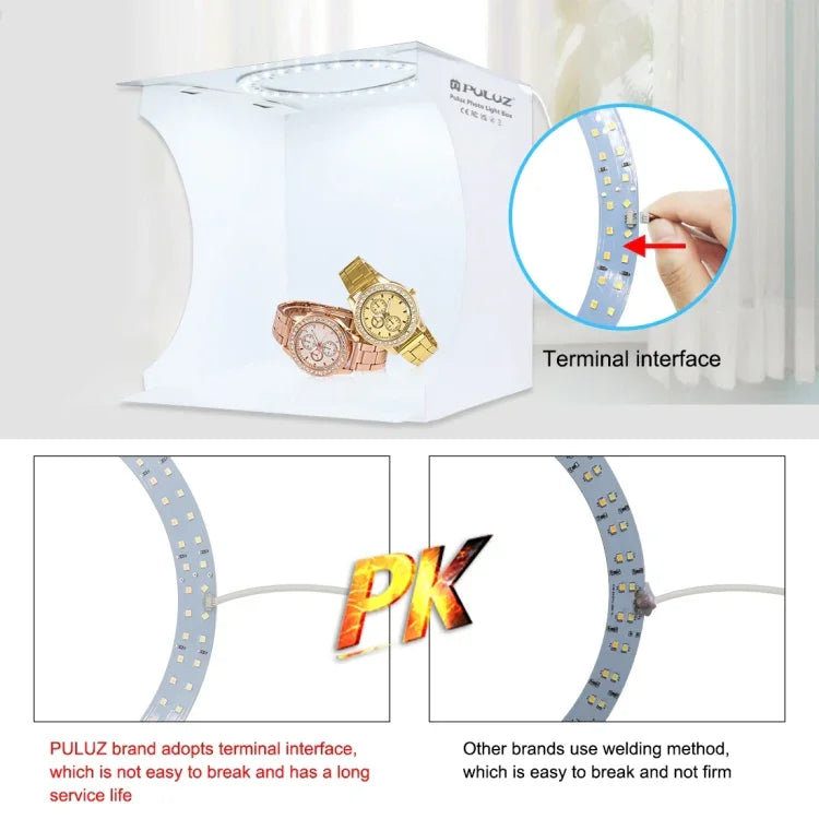 PULUZ 23cm 링 LED 패널 접이식 휴대용 조명 사진 조명 스튜디오 촬영 텐트 박스 키트 6가지 배경색 포함 (검정, 흰색, 노랑, 빨강, 초록, 파랑), 펼친 크기: 24cm x 23cm x 23cm, 23cm 링 LED 패널