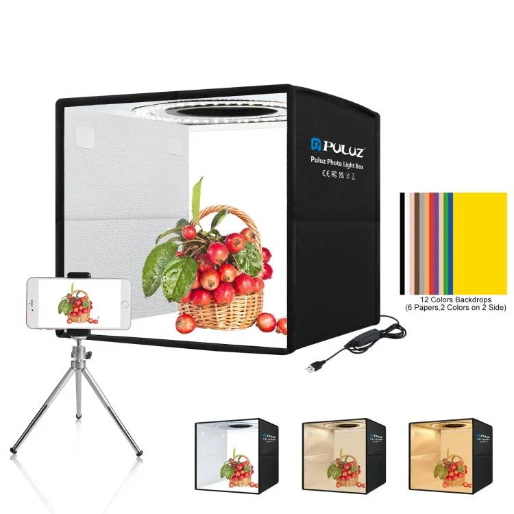PULUZ 25cm 접이식 휴대용 3모드 듀얼 색온도 링 라이트 사진 조명 스튜디오 촬영 텐트 박스 6개 양면 색상 배경 포함, 크기: 25cm x 25cm x 25cm, 25cm 3색 온도 박스 블랙