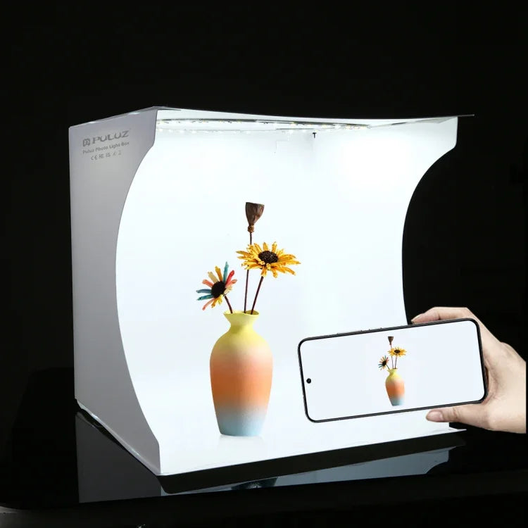 PULUZ 30cm 접이식 휴대용 링 라이트 보드 사진 조명 스튜디오 촬영 텐트 박스 키트 6가지 배경 포함 (블랙, 화이트, 옐로우, 레드, 그린, 블루), 펼친 크기: 31cm x 31cm x 32cm, 30cm 박스