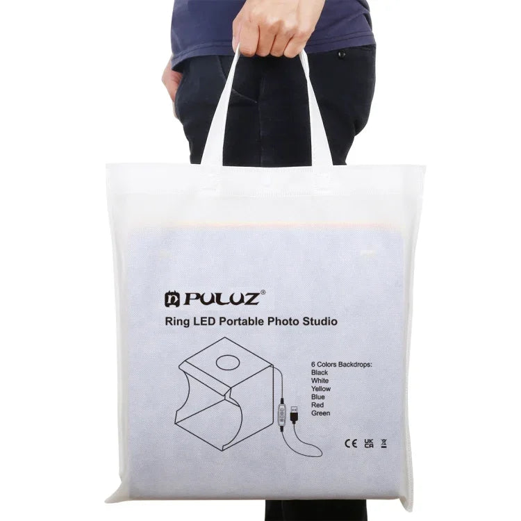 PULUZ 30cm 접이식 휴대용 링 라이트 보드 사진 조명 스튜디오 촬영 텐트 박스 키트 6가지 배경 포함 (블랙, 화이트, 옐로우, 레드, 그린, 블루), 펼친 크기: 31cm x 31cm x 32cm, 30cm 박스