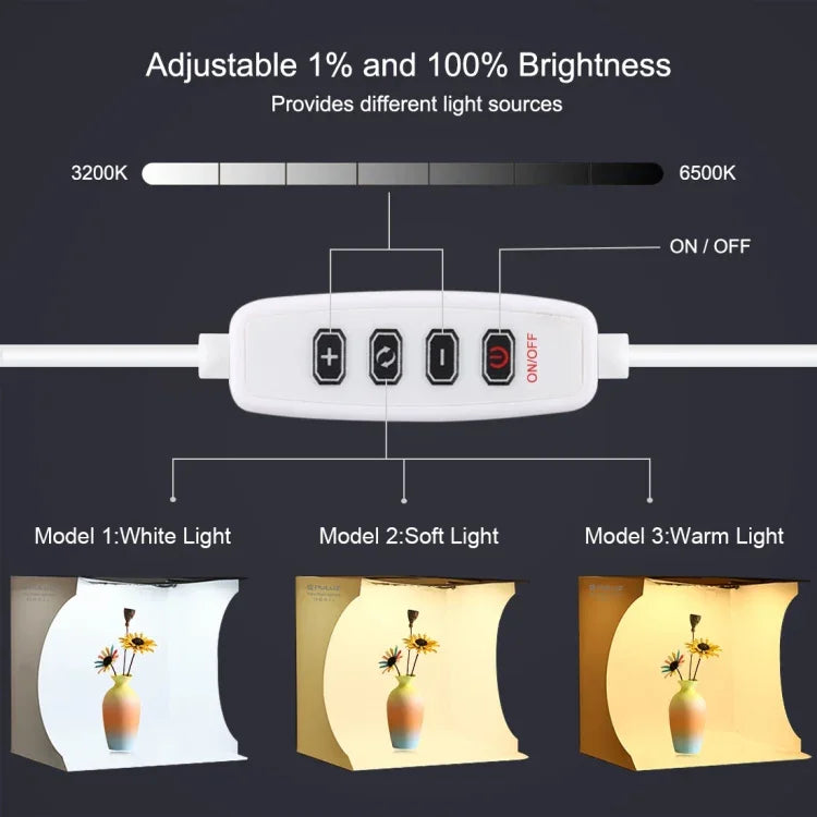 PULUZ 30cm 접이식 휴대용 링 라이트 보드 사진 조명 스튜디오 촬영 텐트 박스 키트 6가지 배경 포함 (블랙, 화이트, 옐로우, 레드, 그린, 블루), 펼친 크기: 31cm x 31cm x 32cm, 30cm 박스