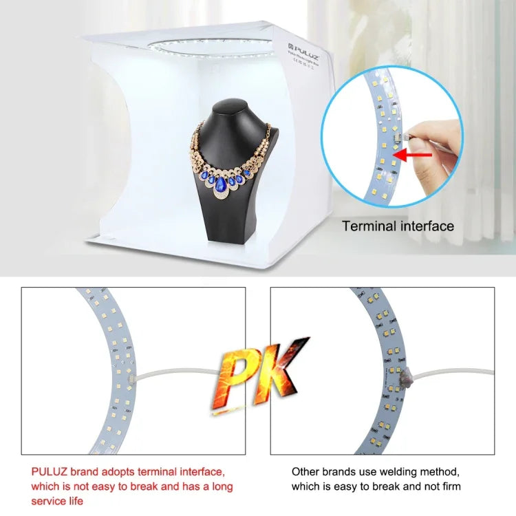 PULUZ 30cm 접이식 휴대용 링 라이트 보드 사진 조명 스튜디오 촬영 텐트 박스 키트 6가지 배경 포함 (블랙, 화이트, 옐로우, 레드, 그린, 블루), 펼친 크기: 31cm x 31cm x 32cm, 30cm 박스