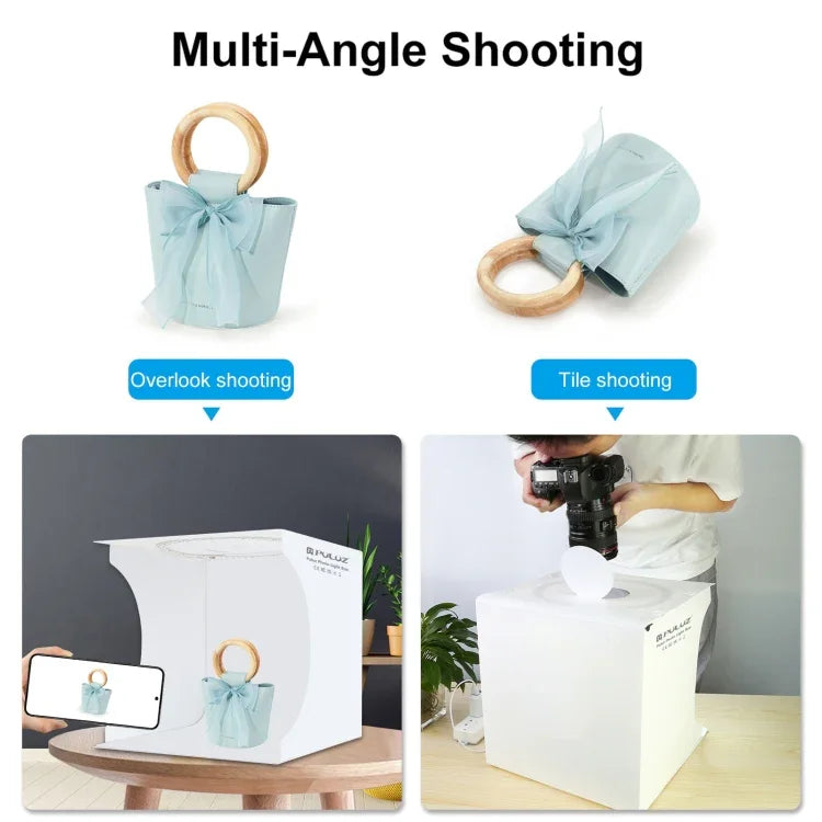 PULUZ 30cm 접이식 휴대용 링 라이트 보드 사진 조명 스튜디오 촬영 텐트 박스 키트 6가지 배경 포함 (블랙, 화이트, 옐로우, 레드, 그린, 블루), 펼친 크기: 31cm x 31cm x 32cm, 30cm 박스