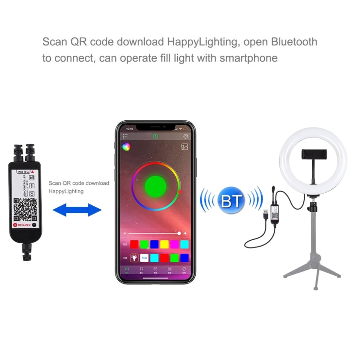 PULUZ 7.9인치 20cm USB RGB 조광 LED 듀얼 색온도 LED 곡면 링 브이로깅 셀피 사진 영상 조명, 휴대폰 클램프 포함, 7.9인치 RGBW