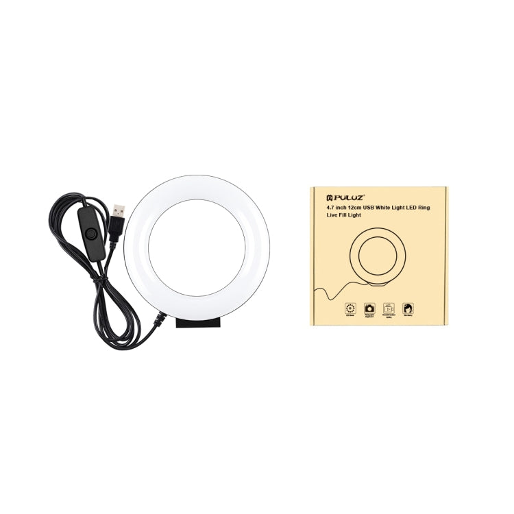 PULUZ 4.7인치 12cm 곡면 USB 백색광 LED 링 셀피 뷰티 브이로깅 사진 영상 조명, 4.7인치