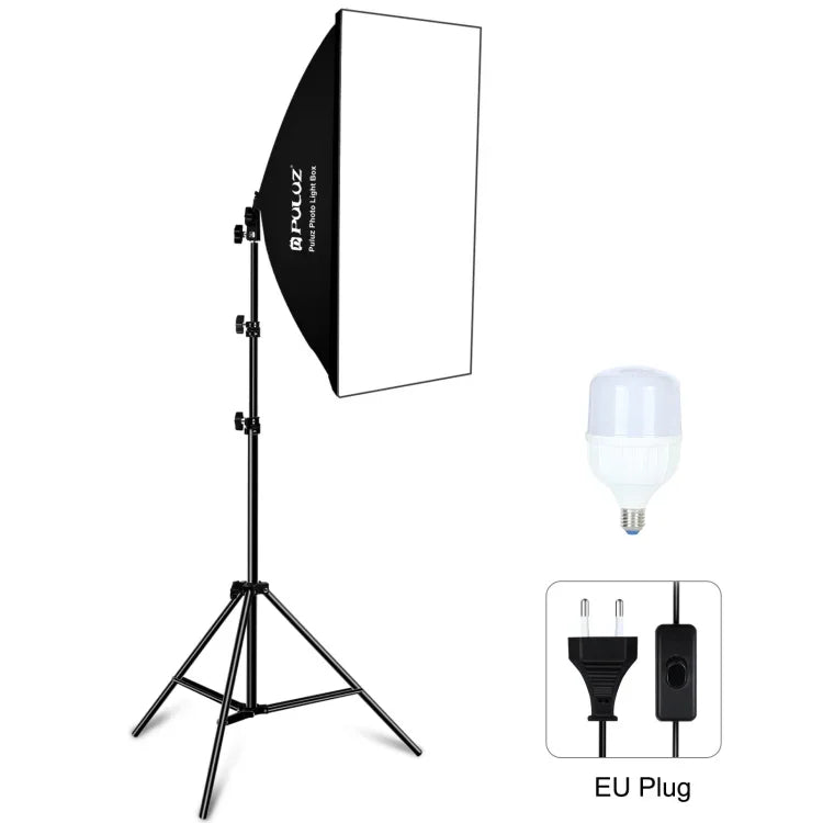 PULUZ 50x70cm 스튜디오 소프트박스 + 2m 삼각대 마운트 + 단일 220V E27 30W 5700K 백색 LED 전구 사진 촬영 키트, 단일 전구 EU 플러그, 단일 전구 US 플러그