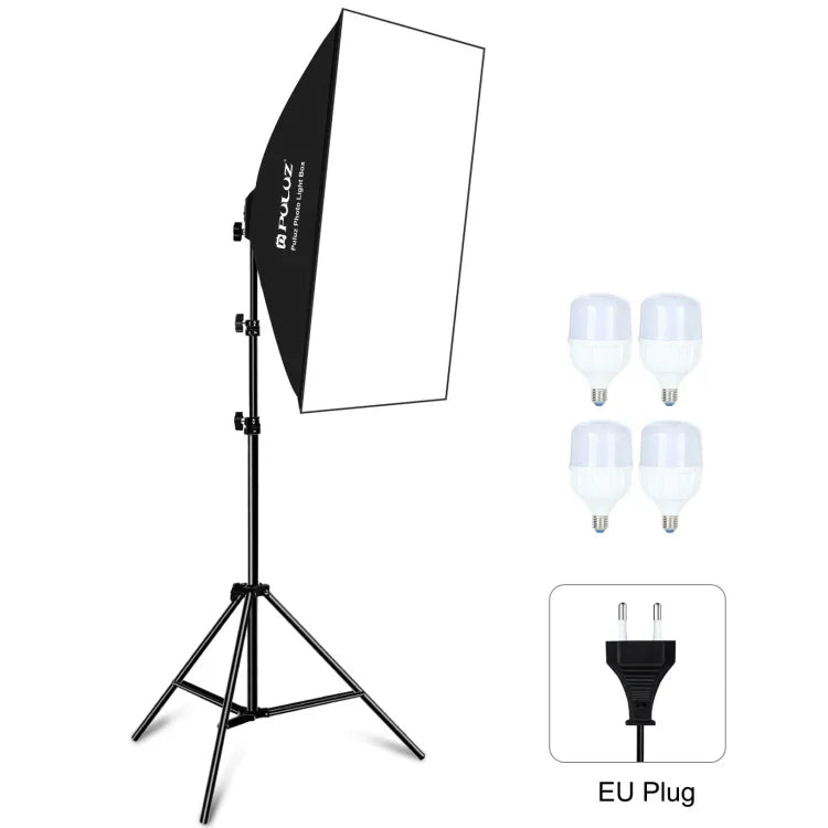 PULUZ 50x70cm 스튜디오 소프트박스 + 2m 삼각대 마운트 + 4개 220V E27 20W 5700K 백색 LED 전구 사진 조명 키트, 4개 전구 EU 플러그, 4개 전구 US 플러그