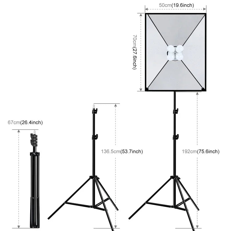 PULUZ 50x70cm 스튜디오 소프트박스 + 2m 삼각대 마운트 + 4개 220V E27 20W 5700K 백색 LED 전구 사진 조명 키트, 4개 전구 EU 플러그, 4개 전구 US 플러그