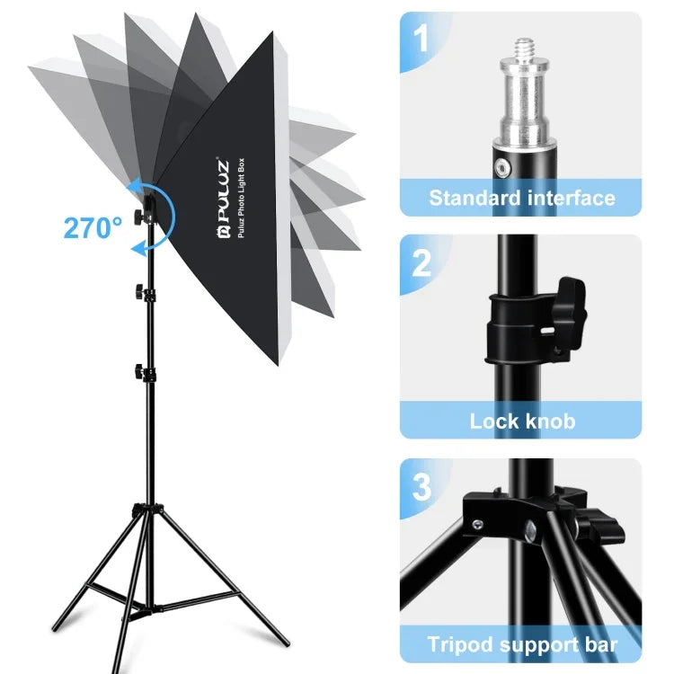 PULUZ 50x70cm 스튜디오 소프트박스 + 2m 삼각대 마운트 + 4개 220V E27 20W 5700K 백색 LED 전구 사진 조명 키트, 4개 전구 EU 플러그, 4개 전구 US 플러그