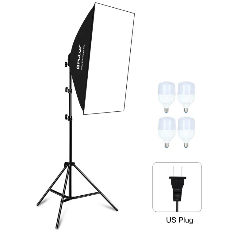 PULUZ 50x70cm 스튜디오 소프트박스 + 2m 삼각대 마운트 + 4개 220V E27 20W 5700K 백색 LED 전구 사진 조명 키트, 4개 전구 EU 플러그, 4개 전구 US 플러그