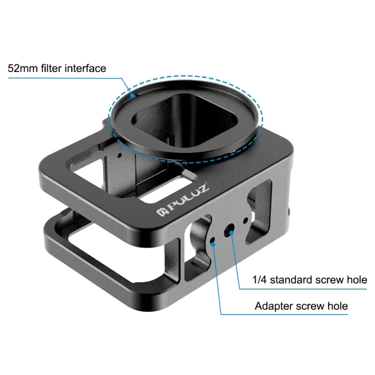 GoPro HERO13 Black /12 Black /11 Black /10 Black /9 Black용 PULUZ 두꺼운 하우징 쉘 CNC 알루미늄 합금 보호 케이지 보험 프레임 및 52mm UV 렌즈 포함, GoPro HERO9 Black 두꺼운용