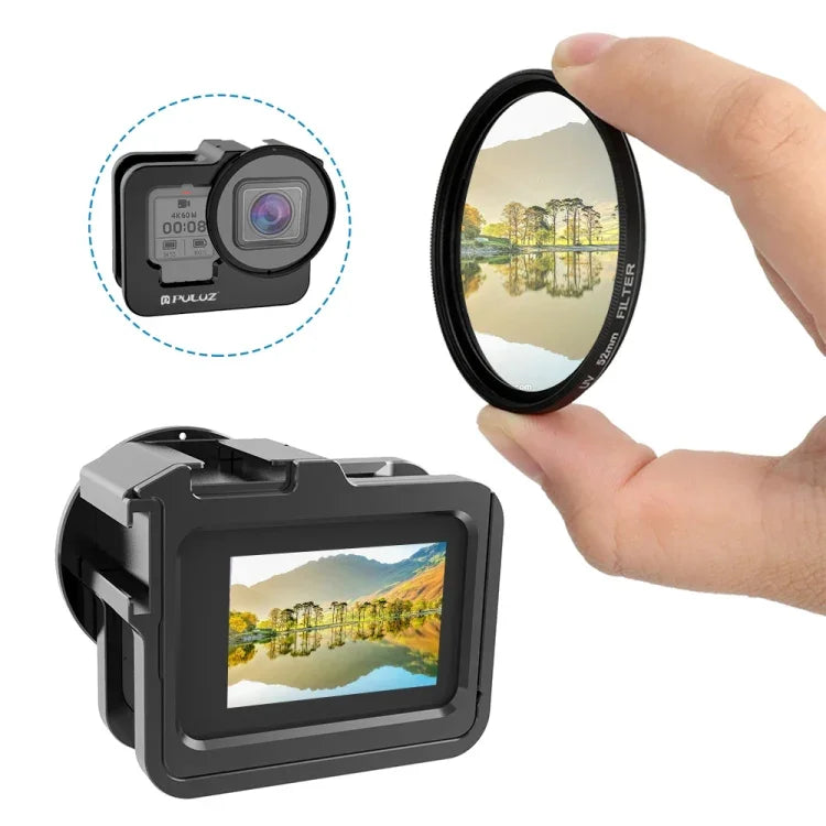 GoPro HERO13 Black /12 Black /11 Black /10 Black /9 Black용 PULUZ 두꺼운 하우징 쉘 CNC 알루미늄 합금 보호 케이지 보험 프레임 및 52mm UV 렌즈 포함, GoPro HERO9 Black 두꺼운용