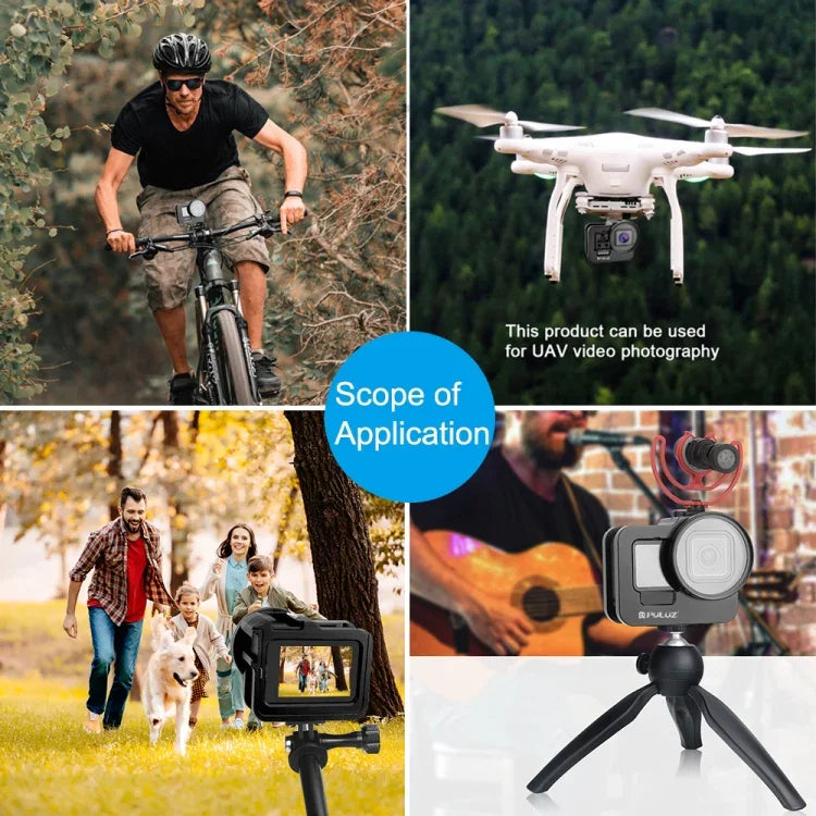 GoPro HERO13 Black /12 Black /11 Black /10 Black /9 Black용 PULUZ 두꺼운 하우징 쉘 CNC 알루미늄 합금 보호 케이지 보험 프레임 및 52mm UV 렌즈 포함, GoPro HERO9 Black 두꺼운용