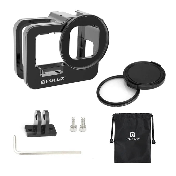 GoPro HERO13 Black /12 Black /11 Black /10 Black /9 Black용 PULUZ 두꺼운 하우징 쉘 CNC 알루미늄 합금 보호 케이지 보험 프레임 및 52mm UV 렌즈 포함, GoPro HERO9 Black 두꺼운용