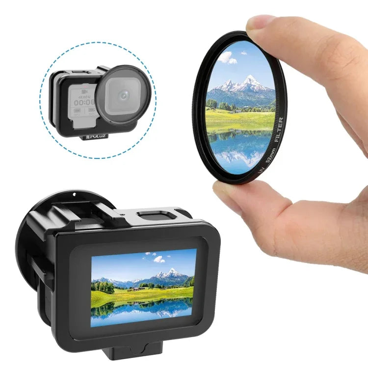 GoPro HERO13 Black /12 Black /11 Black /10 Black /9 Black용 PULUZ 얇은 하우징 쉘 CNC 알루미늄 합금 보호 케이지 보험 프레임 및 52mm UV 렌즈 포함, GoPro HERO9 Black 얇은용