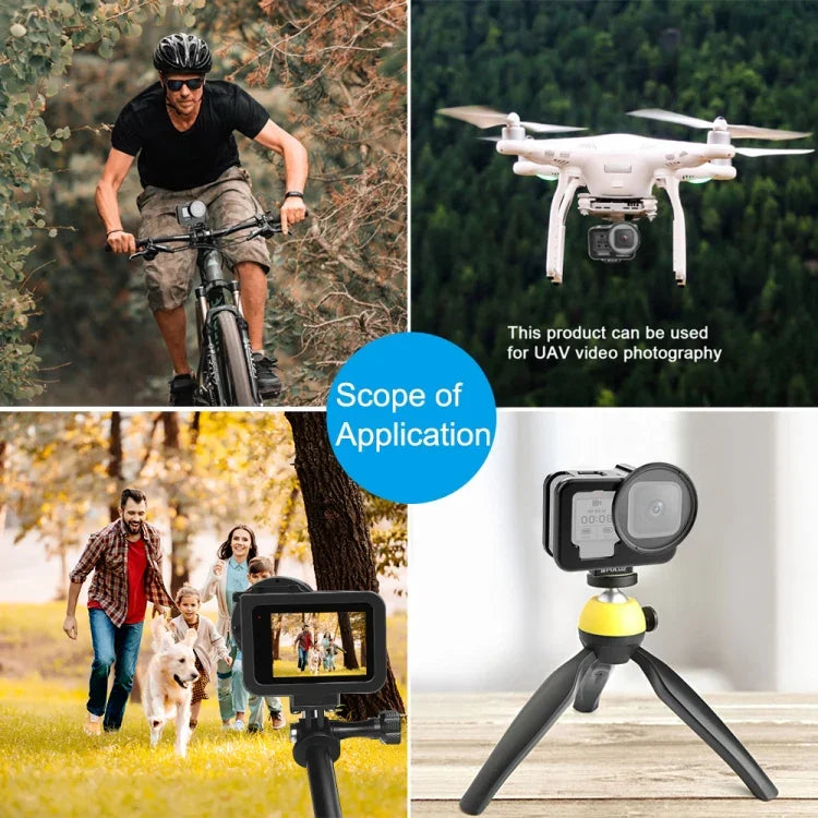 GoPro HERO13 Black /12 Black /11 Black /10 Black /9 Black용 PULUZ 얇은 하우징 쉘 CNC 알루미늄 합금 보호 케이지 보험 프레임 및 52mm UV 렌즈 포함, GoPro HERO9 Black 얇은용