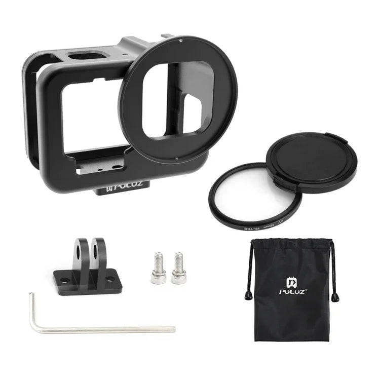 GoPro HERO13 Black /12 Black /11 Black /10 Black /9 Black용 PULUZ 얇은 하우징 쉘 CNC 알루미늄 합금 보호 케이지 보험 프레임 및 52mm UV 렌즈 포함, GoPro HERO9 Black 얇은용