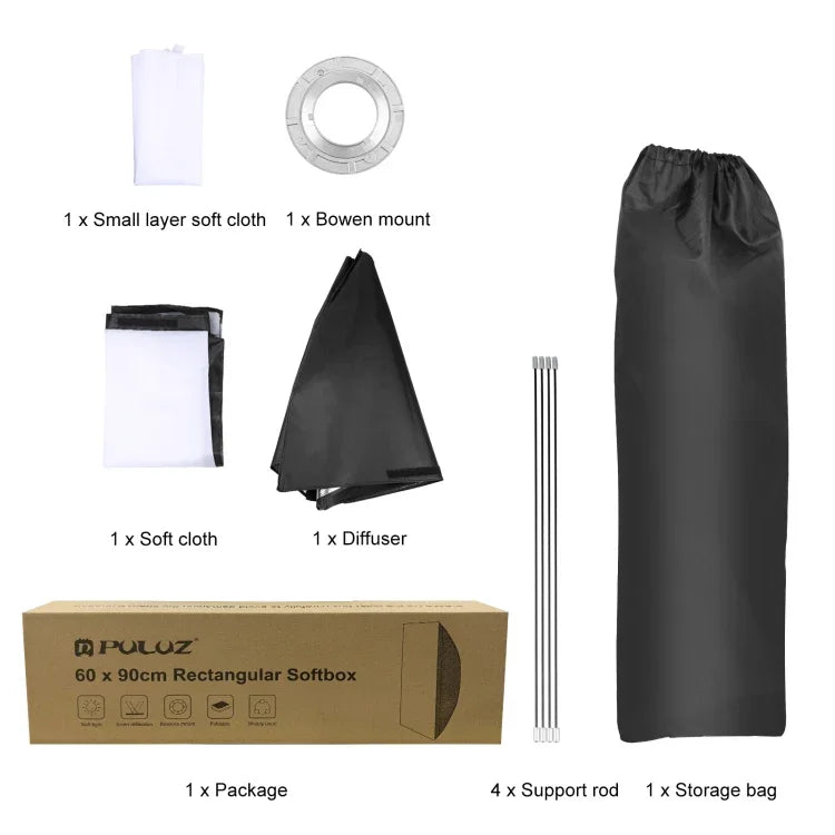 PULUZ 직사각형 스피드라이트 소프트박스 보웬스 마운트 디퓨저, 60 x 90cm 직사각형