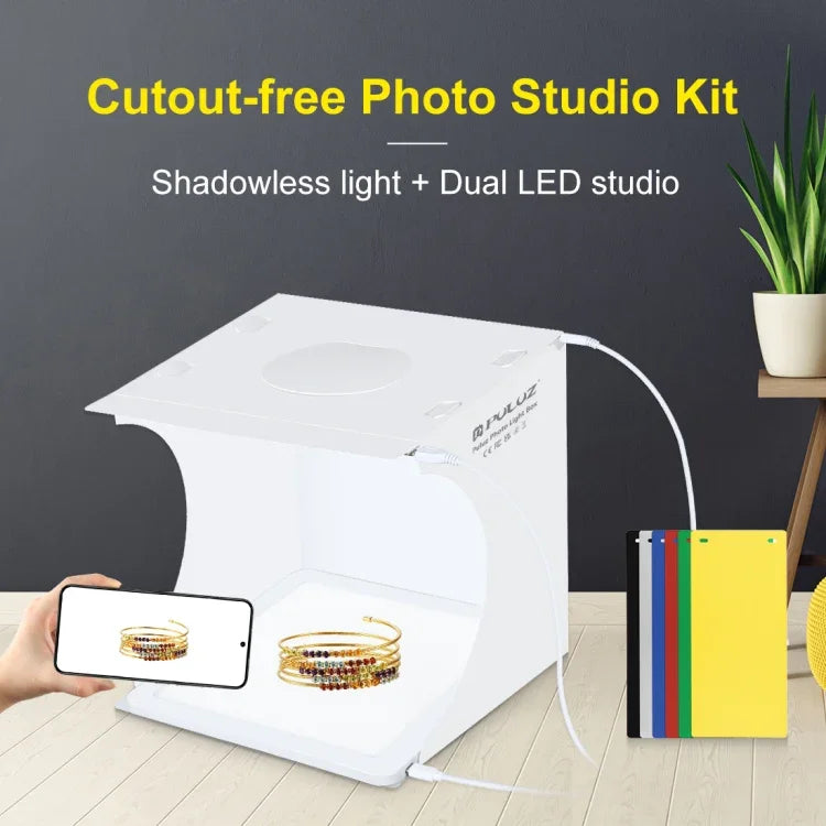 PULUZ 미니 LED 사진 그림자 없는 조명 램프 패널 + 스튜디오 촬영 텐트 박스, 아크릴 소재, 20cm x 20cm 유효 면적, 20cm(2 LED) + 그림자 없는 조명