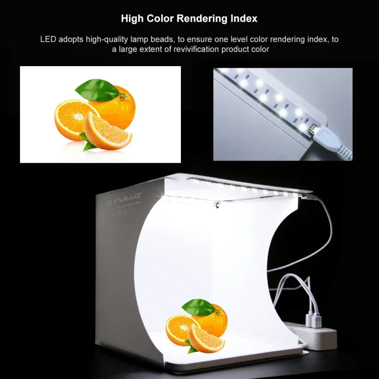 PULUZ 미니 LED 사진 그림자 없는 조명 램프 패널 + 스튜디오 촬영 텐트 박스, 아크릴 소재, 20cm x 20cm 유효 면적, 20cm(2 LED) + 그림자 없는 조명