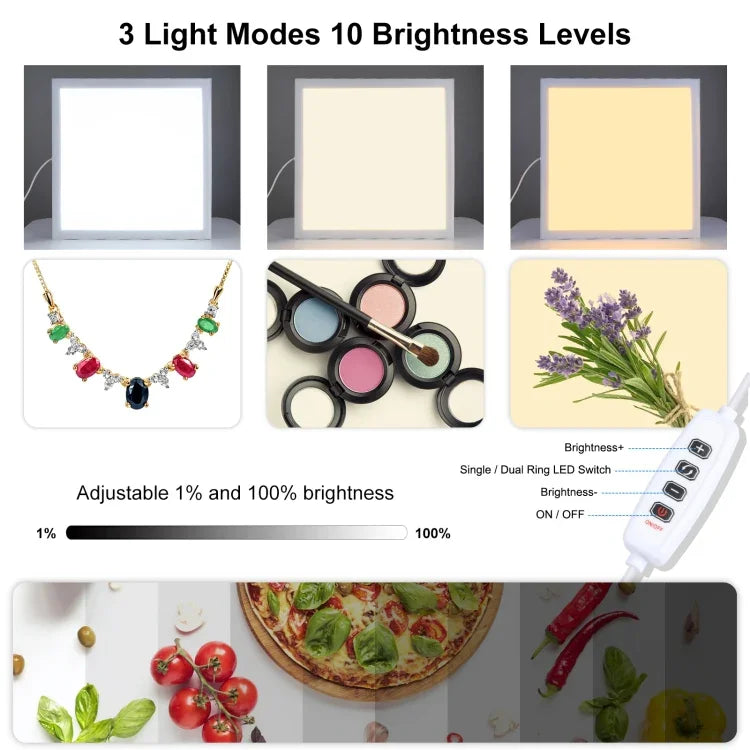 PULUZ 1000LM LED 아크릴 무극성 디밍 없는 그림자 없는 조명 패드 스위치 포함 40cm 사진 스튜디오 박스용, 라이트(US), 라이트(UK), 라이트(EU)
