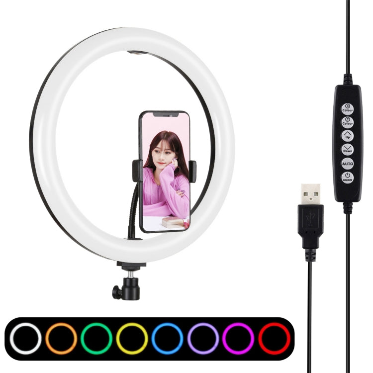 PULUZ 11.8인치 30cm 곡면 USB 10 모드 8색 RGBW 조광 LED 링 브이로깅 사진 영상 조명, 삼각대 볼 헤드 & 휴대폰 클램프 포함, 11.8인치 버튼 조절