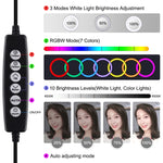 PULUZ 11.8인치 30cm 곡면 USB 10 모드 8색 RGBW 조광 LED 링 브이로깅 사진 영상 조명, 삼각대 볼 헤드 & 휴대폰 클램프 포함, 11.8인치 버튼 조절