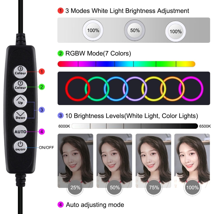 PULUZ 11.8인치 30cm 곡면 USB 10 모드 8색 RGBW 조광 LED 링 브이로깅 사진 영상 조명, 삼각대 볼 헤드 & 휴대폰 클램프 포함, 11.8인치 버튼 조절