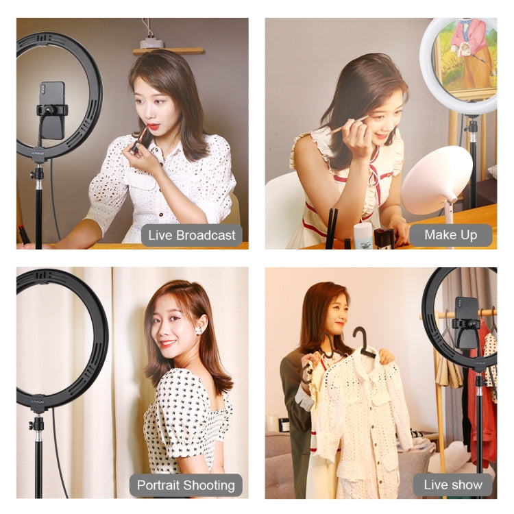 PULUZ 11.8인치 30cm 곡면 USB 10 모드 8색 RGBW 조광 LED 링 브이로깅 사진 영상 조명, 삼각대 볼 헤드 & 휴대폰 클램프 포함, 11.8인치 버튼 조절