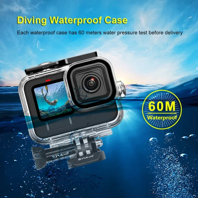GoPro HERO13 Black /12 Black /11 Black /10 Black /9 Black용 PULUZ 60m 방수 하우징 보호 케이스, 버클 기본 마운트 및 나사 포함, GoPro HERO9 Black용