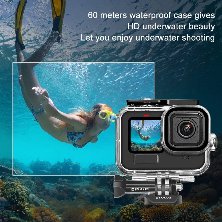 GoPro HERO13 Black /12 Black /11 Black /10 Black /9 Black용 PULUZ 60m 방수 하우징 보호 케이스, 버클 기본 마운트 및 나사 포함, GoPro HERO9 Black용