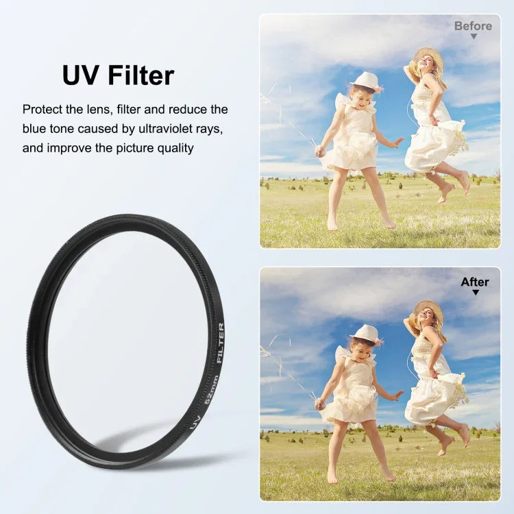 PULUZ 52mm UV 렌즈 필터 GoPro HERO12 Black /11 Black Mini /11 Black /10 Black /9 Black용, 어댑터 링 포함, UV 필터