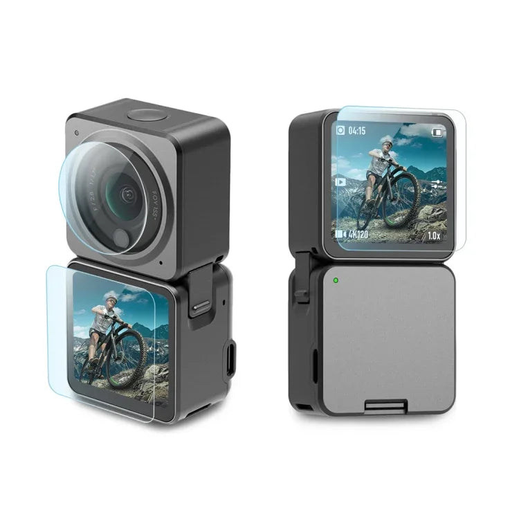 DJI Action 2용 PULUZ 3 in 1 렌즈 + 전후면 LCD 디스플레이 9H 2.5D 강화유리 필름, 렌즈 스크린 필름