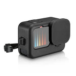 GoPro HERO12 Black /11 Black /10 Black /9 Black용 PULUZ 실리콘 보호 케이스 + POM 측면 인터페이스 커버 손목 스트랩 & 렌즈 커버 포함, GoPro HERO12 Black 실리콘 케이스 + 측면 커버용