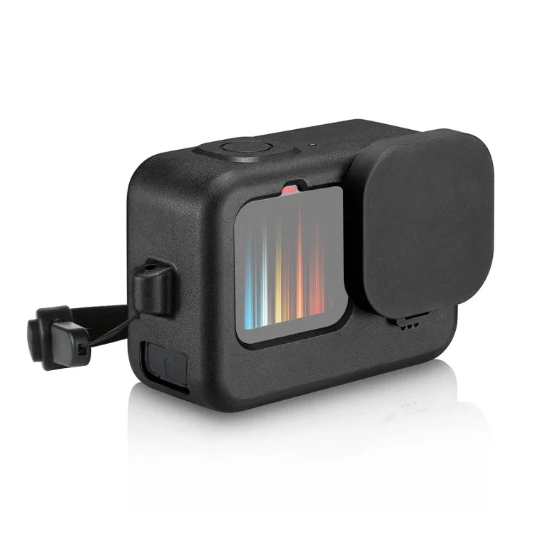 GoPro HERO12 Black /11 Black /10 Black /9 Black용 PULUZ 실리콘 보호 케이스 + POM 측면 인터페이스 커버 손목 스트랩 & 렌즈 커버 포함, GoPro HERO12 Black 실리콘 케이스 + 측면 커버용