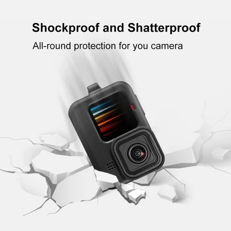 GoPro HERO12 Black /11 Black /10 Black /9 Black용 PULUZ 실리콘 보호 케이스 + POM 측면 인터페이스 커버 손목 스트랩 & 렌즈 커버 포함, GoPro HERO12 Black 실리콘 케이스 + 측면 커버용