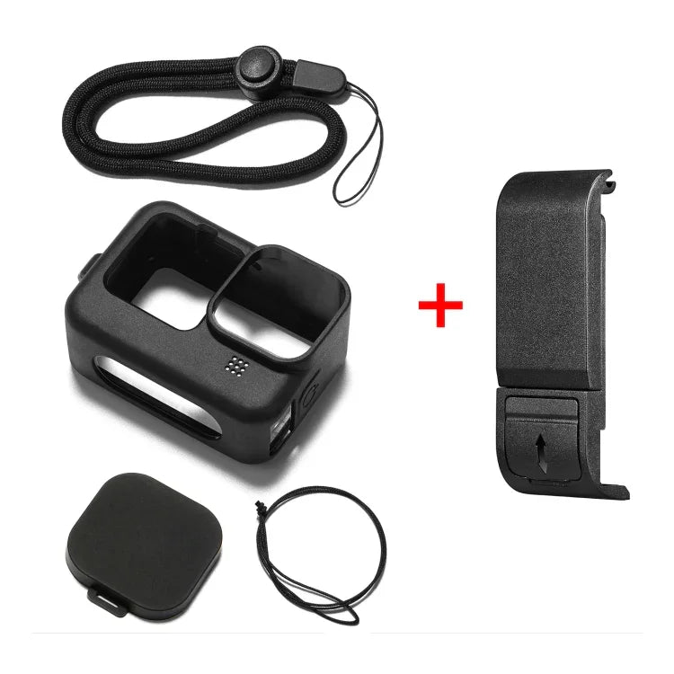 GoPro HERO12 Black /11 Black /10 Black /9 Black용 PULUZ 실리콘 보호 케이스 + POM 측면 인터페이스 커버 손목 스트랩 & 렌즈 커버 포함, GoPro HERO12 Black 실리콘 케이스 + 측면 커버용