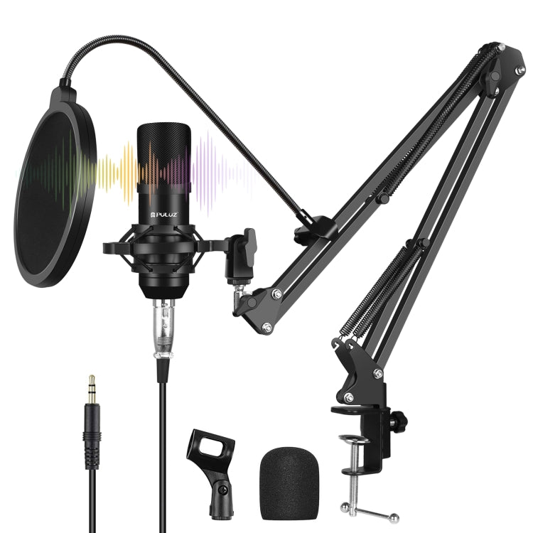 PULUZ 스튜디오 방송 전문 노래 마이크 키트 서스펜션 가위형 암 & 금속 쇼크 마운트 & USB 사운드 카드 포함, 마이크 키트 (블랙), 마이크 키트 (골드), 마이크 키트 (실버)
