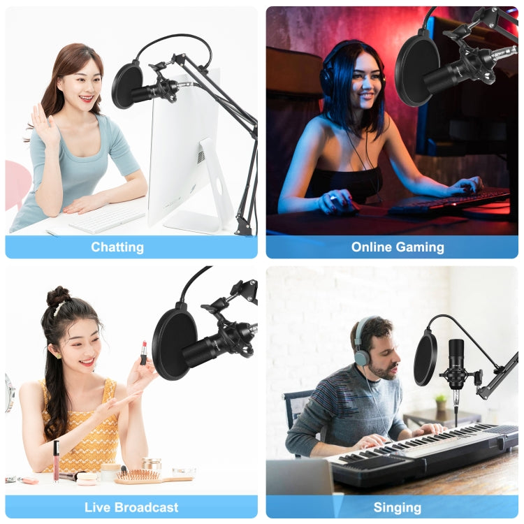 PULUZ 스튜디오 방송 전문 노래 마이크 키트 서스펜션 가위형 암 & 금속 쇼크 마운트 & USB 사운드 카드 포함, 마이크 키트 (블랙), 마이크 키트 (골드), 마이크 키트 (실버)