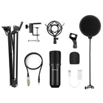 PULUZ 스튜디오 방송 전문 노래 마이크 키트 서스펜션 가위형 암 & 금속 쇼크 마운트 & USB 사운드 카드 포함, 마이크 키트 (블랙), 마이크 키트 (골드), 마이크 키트 (실버)
