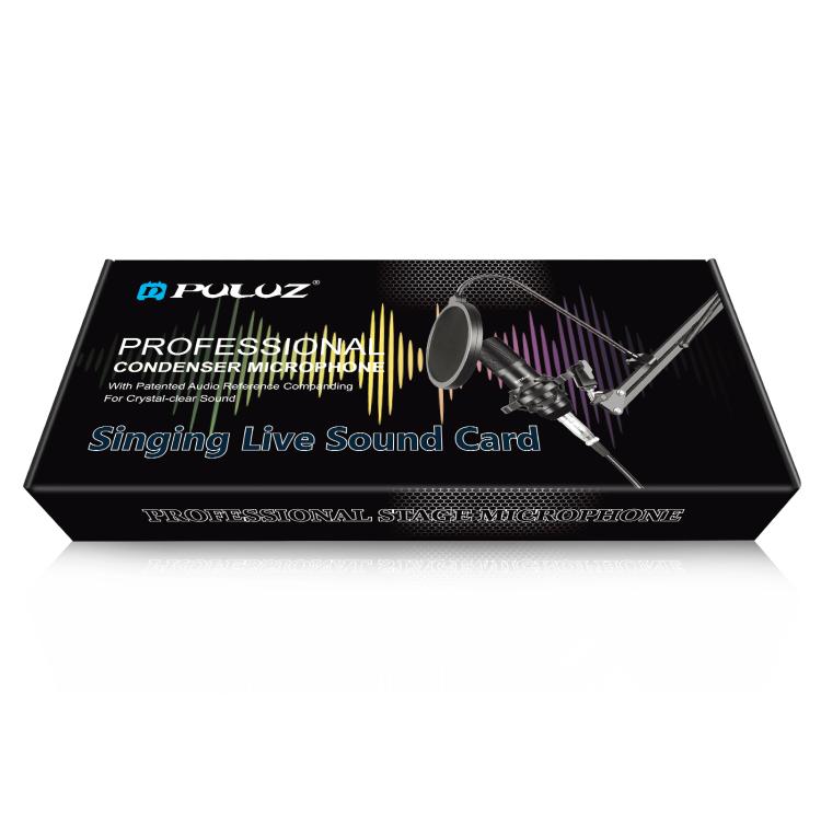 PULUZ 스튜디오 방송 전문 노래 마이크 키트 서스펜션 가위형 암 & 금속 쇼크 마운트 & USB 사운드 카드 포함, 마이크 키트 (블랙), 마이크 키트 (골드), 마이크 키트 (실버)