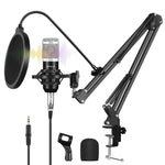 PULUZ 스튜디오 방송 전문 노래 마이크 키트 서스펜션 가위형 암 & 금속 쇼크 마운트 & USB 사운드 카드 포함, 마이크 키트 (블랙), 마이크 키트 (골드), 마이크 키트 (실버)