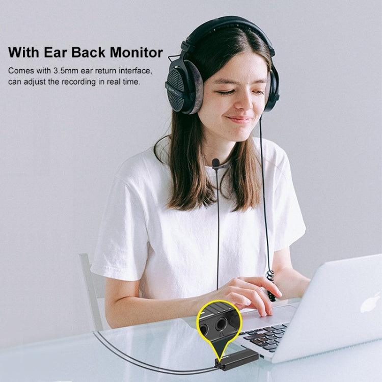 PULUZ USB 클립형 유선 라펠 마이크 녹음용 라발리에 조용한 콘덴서 마이크, 1.2m USB
