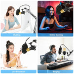 PULUZ 콘덴서 마이크 스튜디오 방송용 전문 노래 마이크 키트, 서스펜션 가위형 암 & 금속 쇼크 마운트 & USB 사운드 카드 포함, 48V 전원, 48V 마이크 키트 (골드)