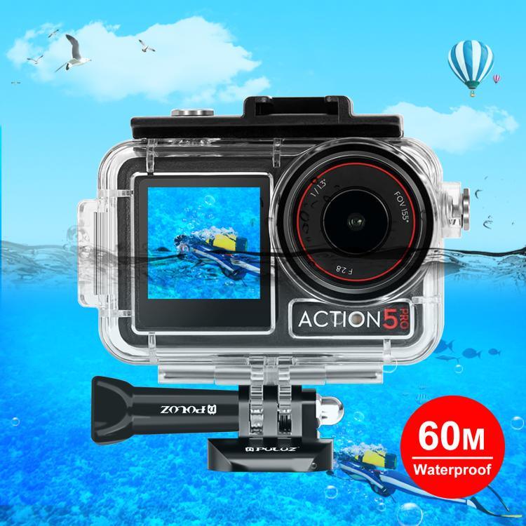 DJI Osmo Action 5 Pro / 3 / 4용 PULUZ 60m 방수 수중 하우징 다이빙 케이스 콜드 슈 & 버클 기본 마운트 & 나사 포함, DJI Osmo Action 3 / 4 방수 케이스용