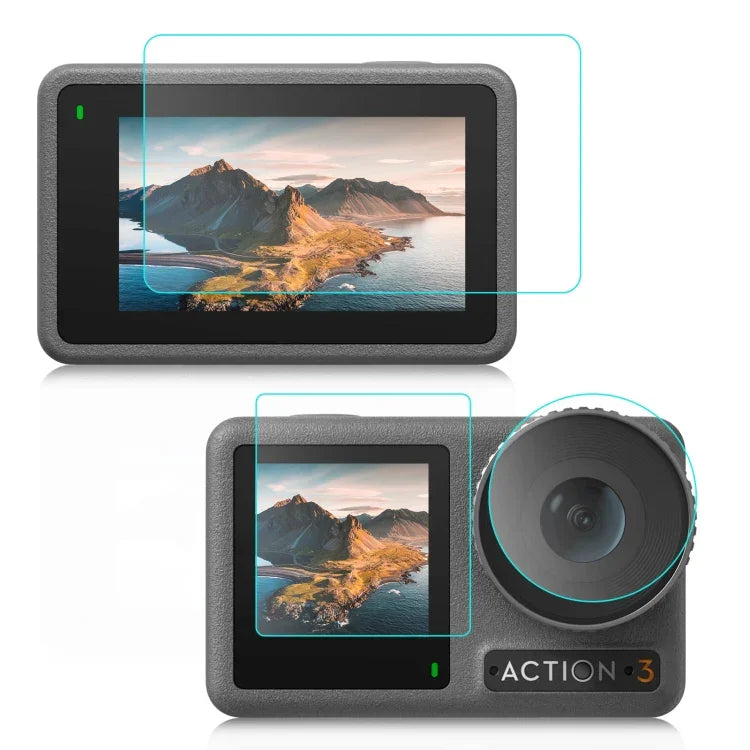 DJI Osmo Action 3용 PULUZ 3-in-1 렌즈 전면 및 후면 화면 강화유리 방폭 필름, DJI Osmo Action 3용