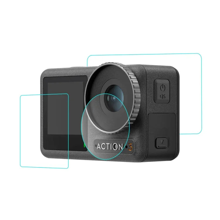 DJI Osmo Action 3용 PULUZ 3-in-1 렌즈 전면 및 후면 화면 강화유리 방폭 필름, DJI Osmo Action 3용