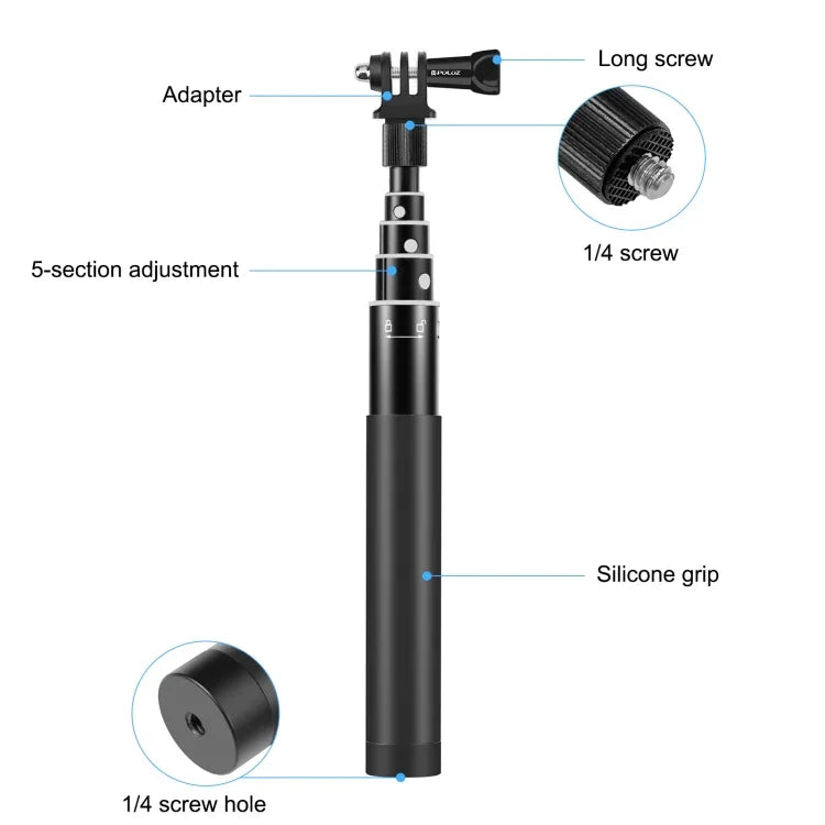Insta360 One RS / X2 / X3 / DJI Osmo 360용 PULUZ 73.5cm 금속 셀카봉 모노포드 투명 어댑터 베이스 및 나사 포함, 70cm 모노포드