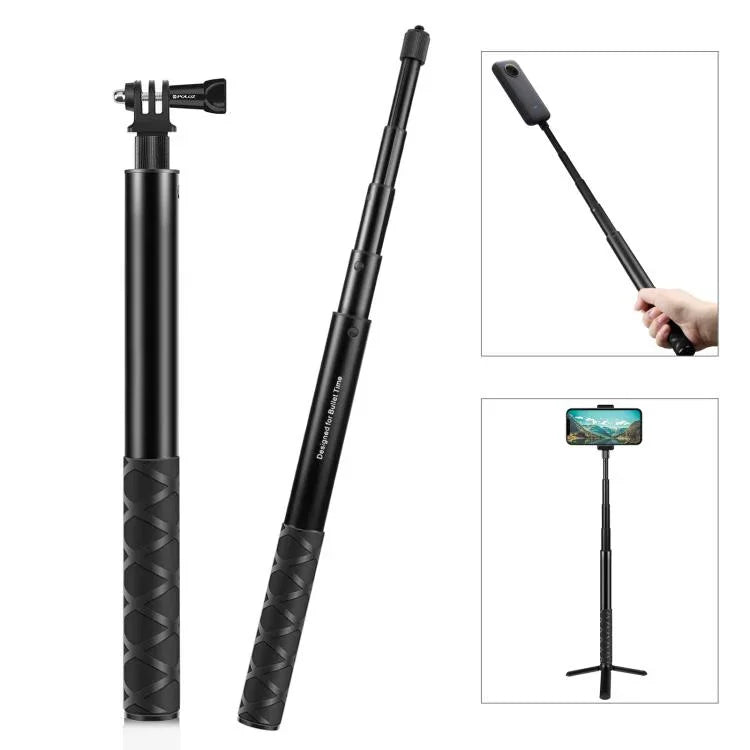 PULUZ 110cm Metal Selfie Stick Monopod with Invisible Adapter Base & Screw for Insta360 One RS / X2 / X3 / X4 / DJI Osmo 360, 110cm Monopod